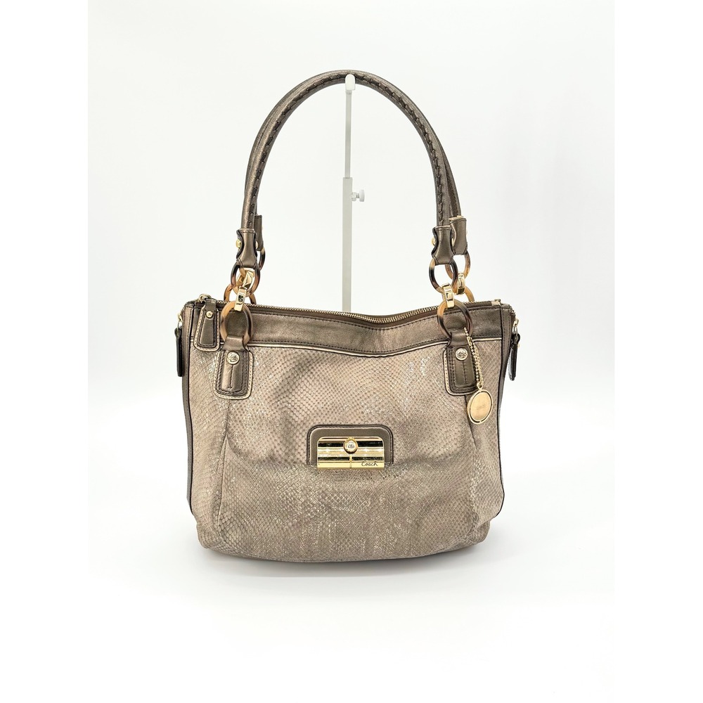 Coach Kristin‎ Metallic Python Snake Embossed Leather Shoulder Bag 18307 Taupe